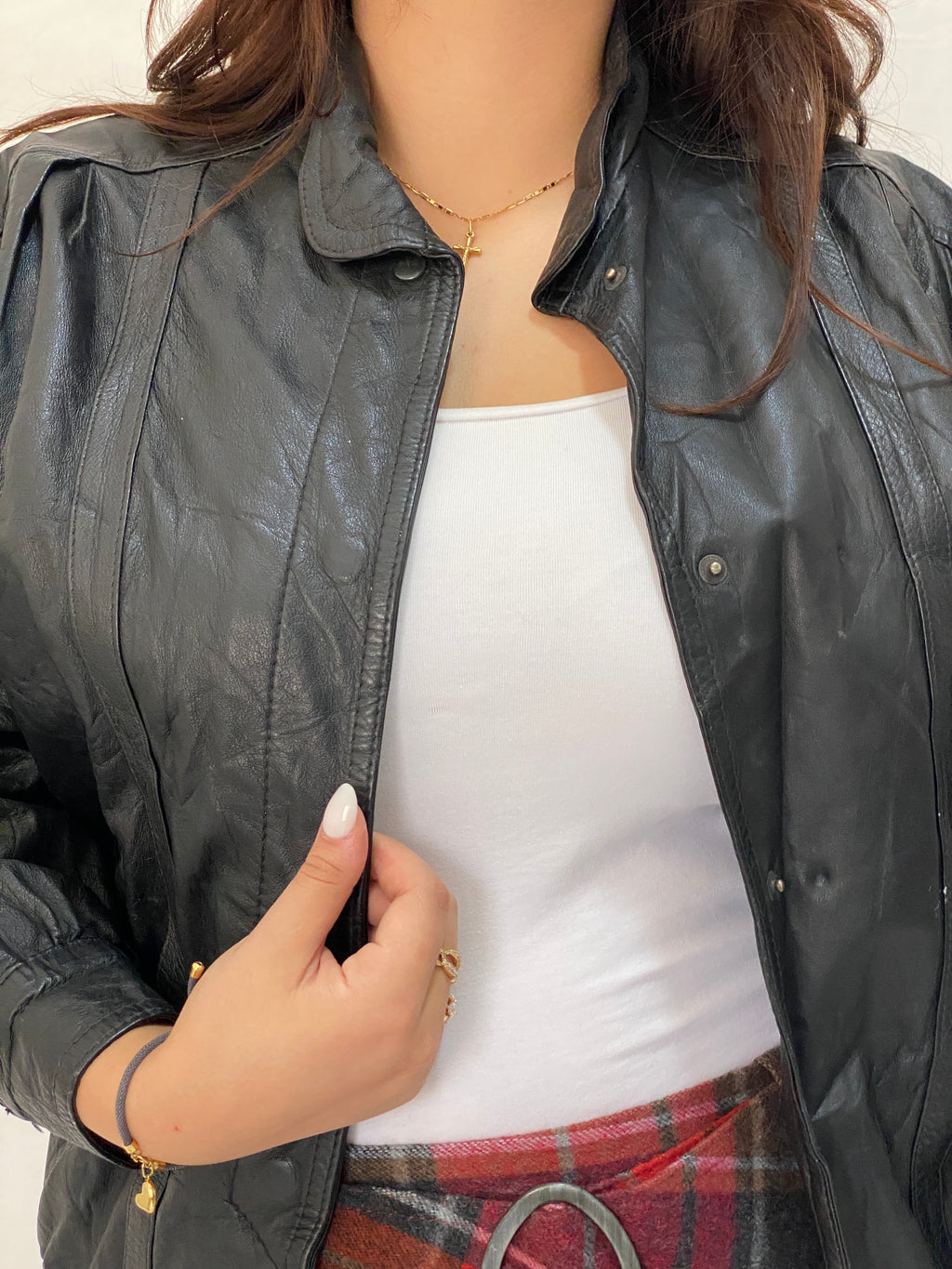 Vintage Black Genuine Leather Bomber Jacket - 90s Oversized Clip Front Moto Style - S