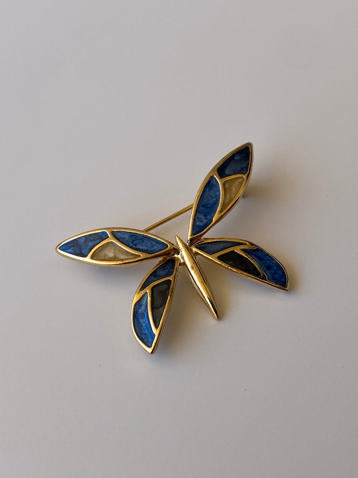 Vintage Blue Enamel Butterfly Brooch Gold Tone Statement Pin Vintage Blue Enamel Butterfly Brooch Gold Tone Statement Pin