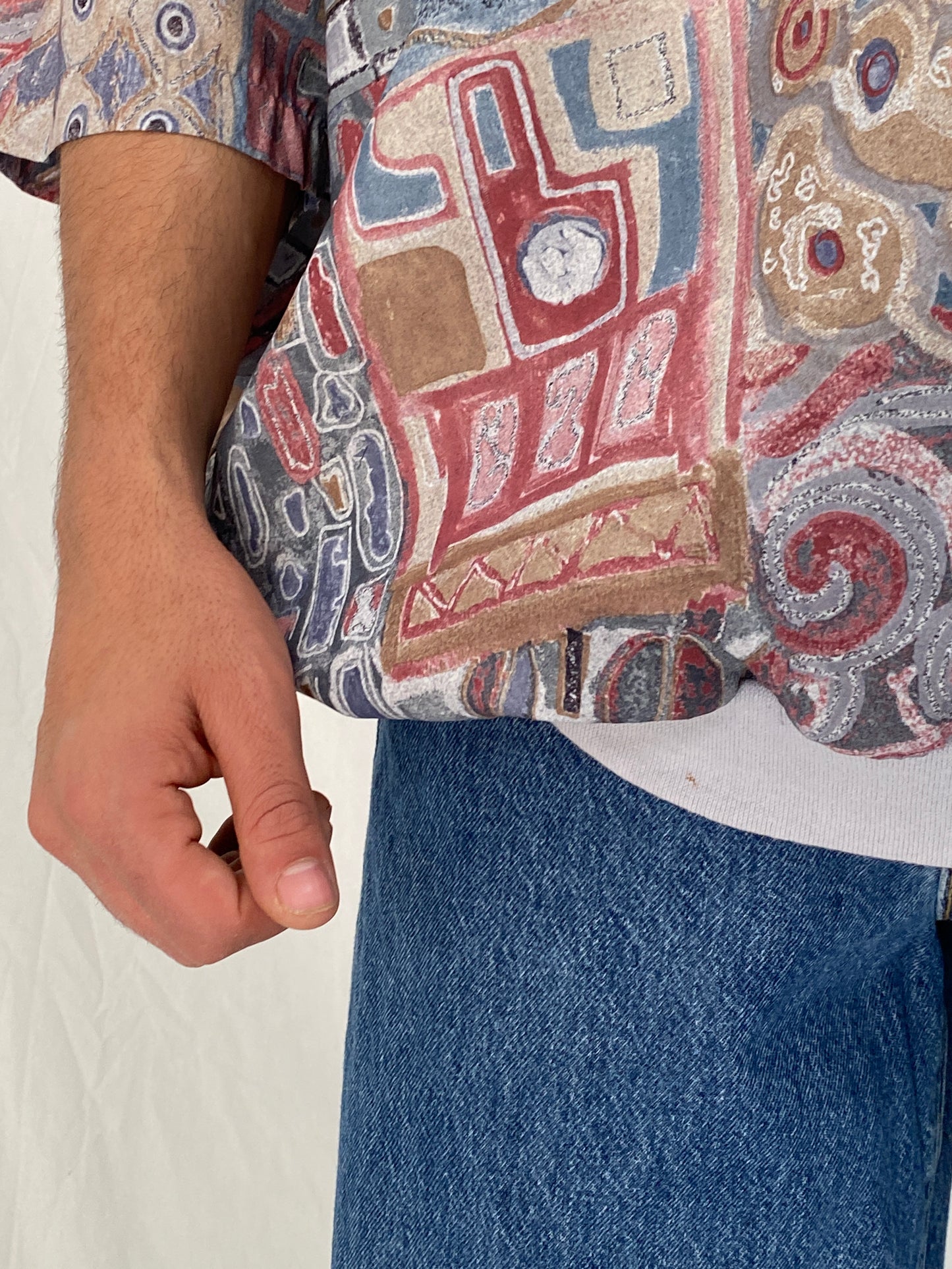 Vintage Fulton Street Shirtworks Abstract Print Elastic Hem Shirt – 2XL