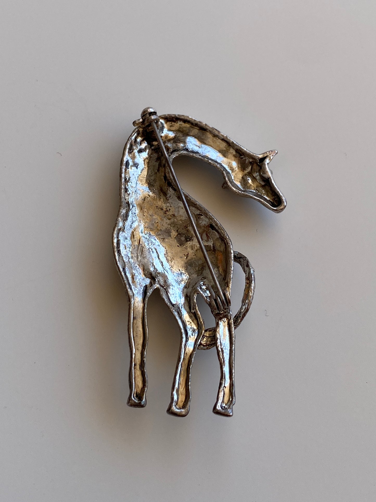Vintage Silver-Tone Black Enamel & Rhinestone Giraffe Brooch