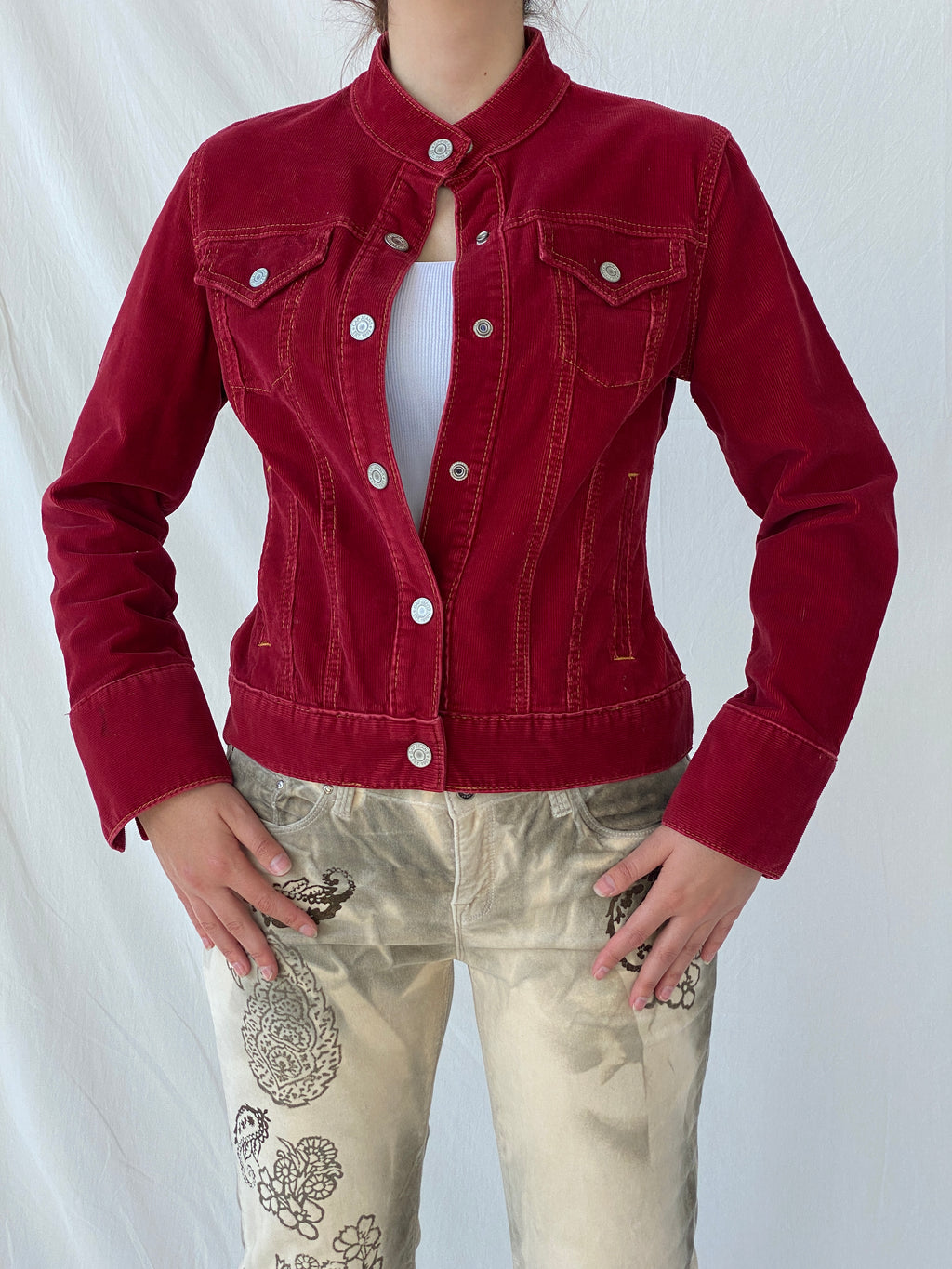 GAP Stretch Burgundy Corduroy Silver Buttoned Jacket - S