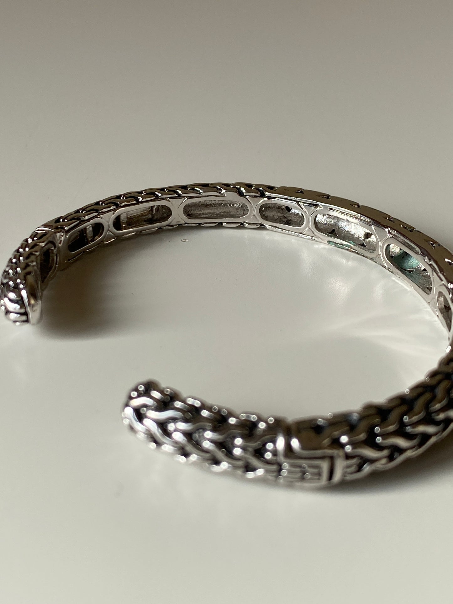 Silver-Tone Woven Chain Link Open Cuff Bracelet Textured Statement Bangle