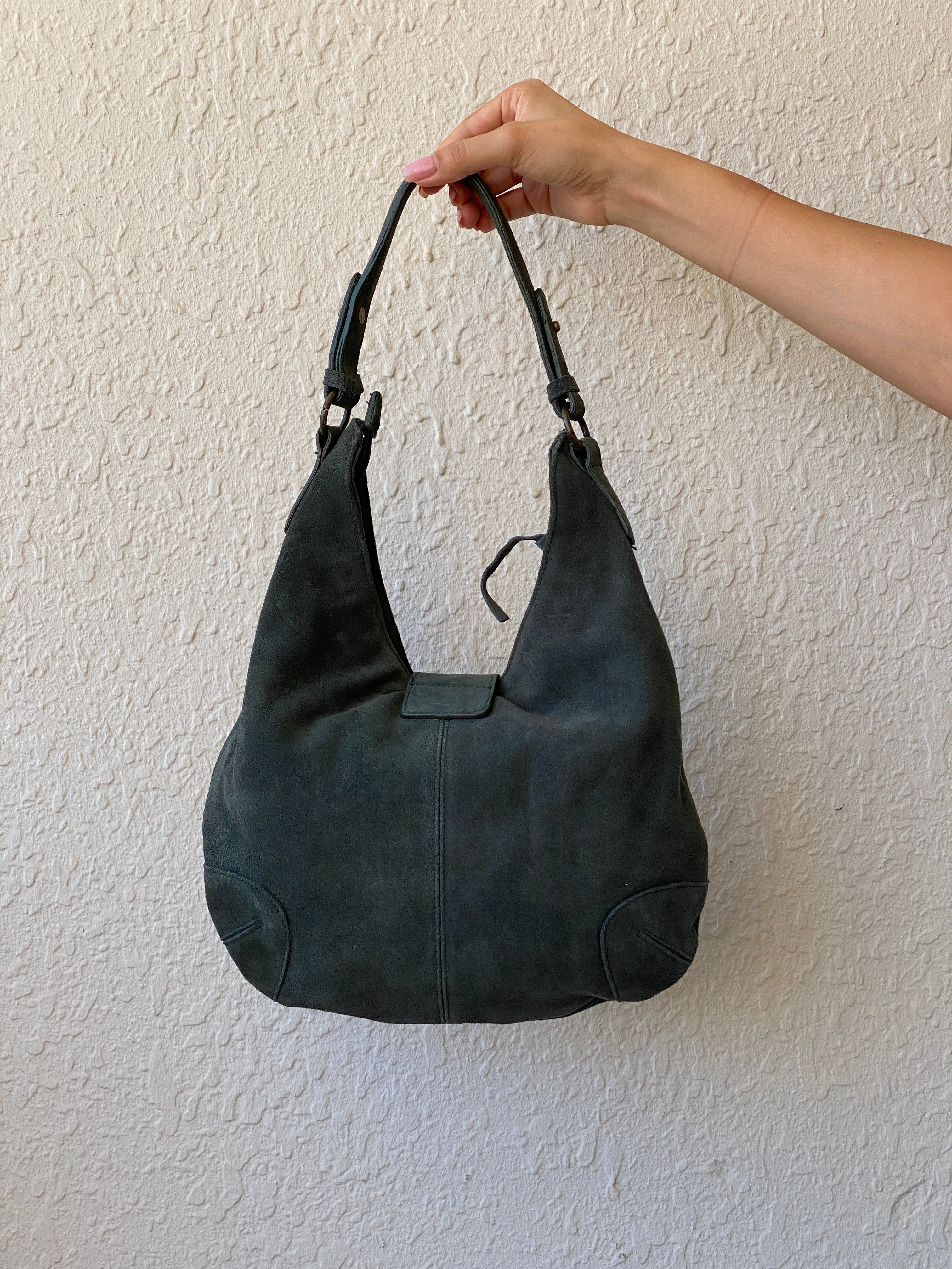 Vintage Genuine Suede Leather Slouchy Shoulder Bag
