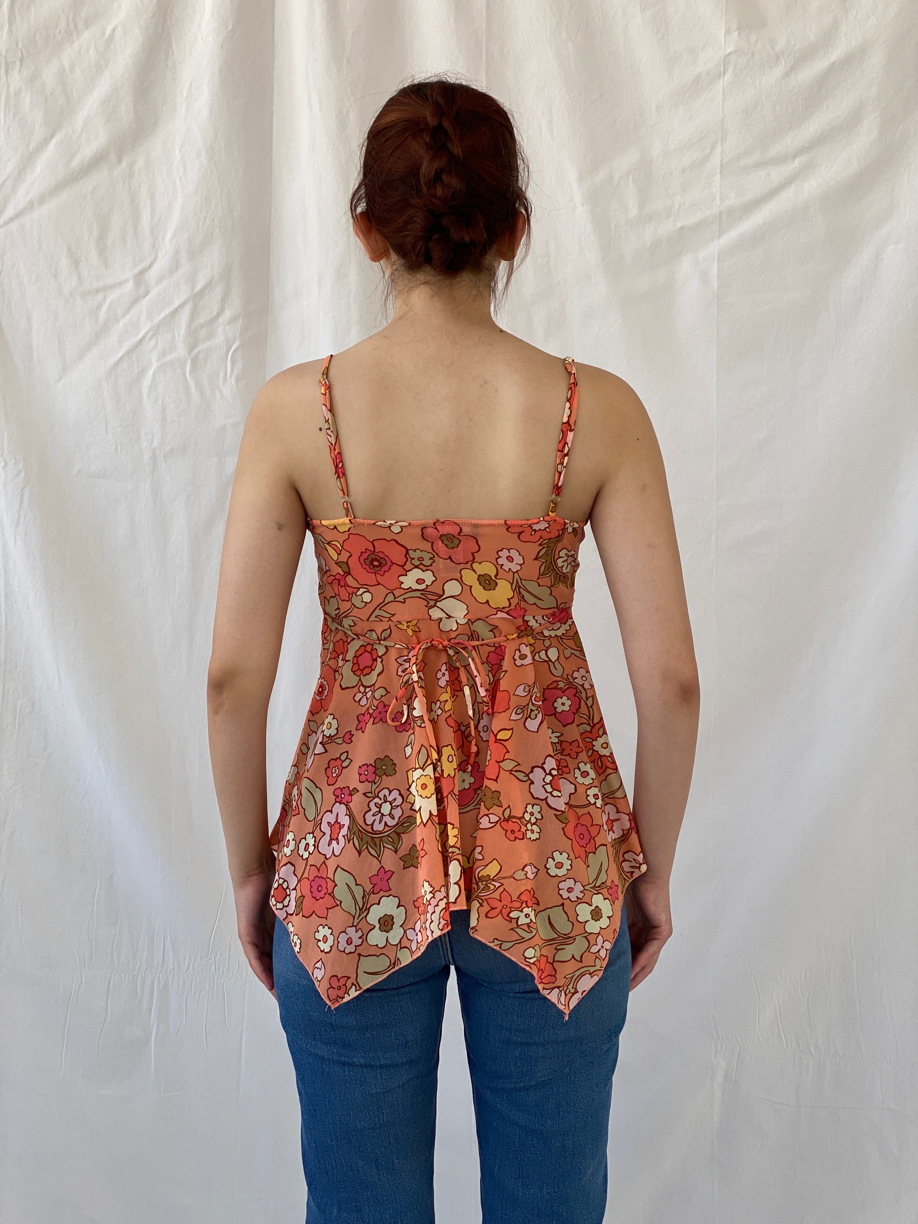 Cutest Y2K Self Esteem Peach Floral Fairy Asymmetric Cami Top - M