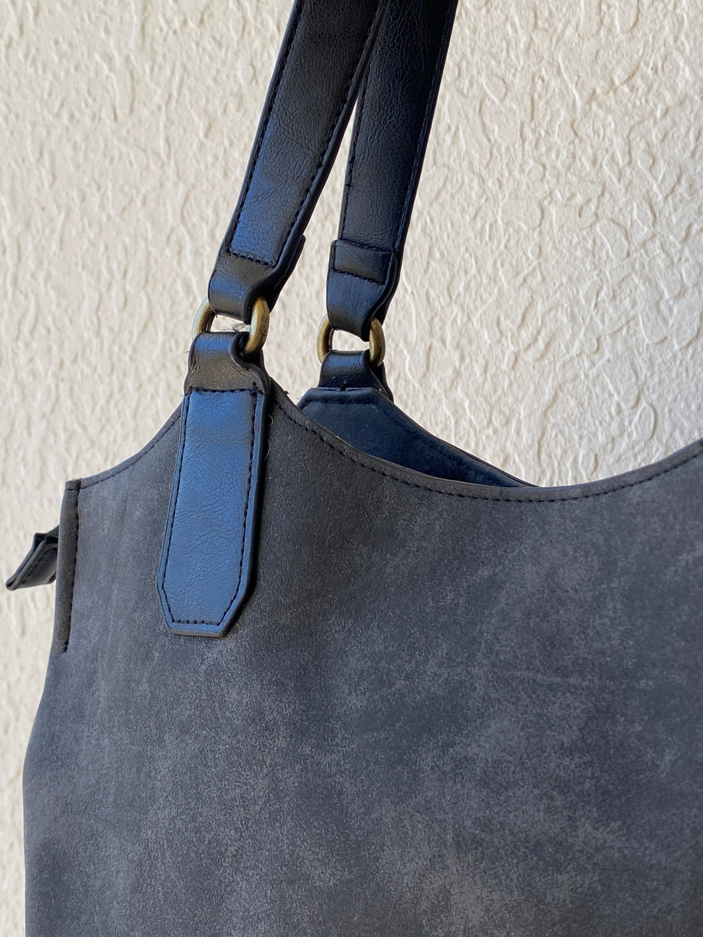 Rosetti Stella Dark Gray Distressed Leather Purse Large Tassel Hobo Shoulder Bag