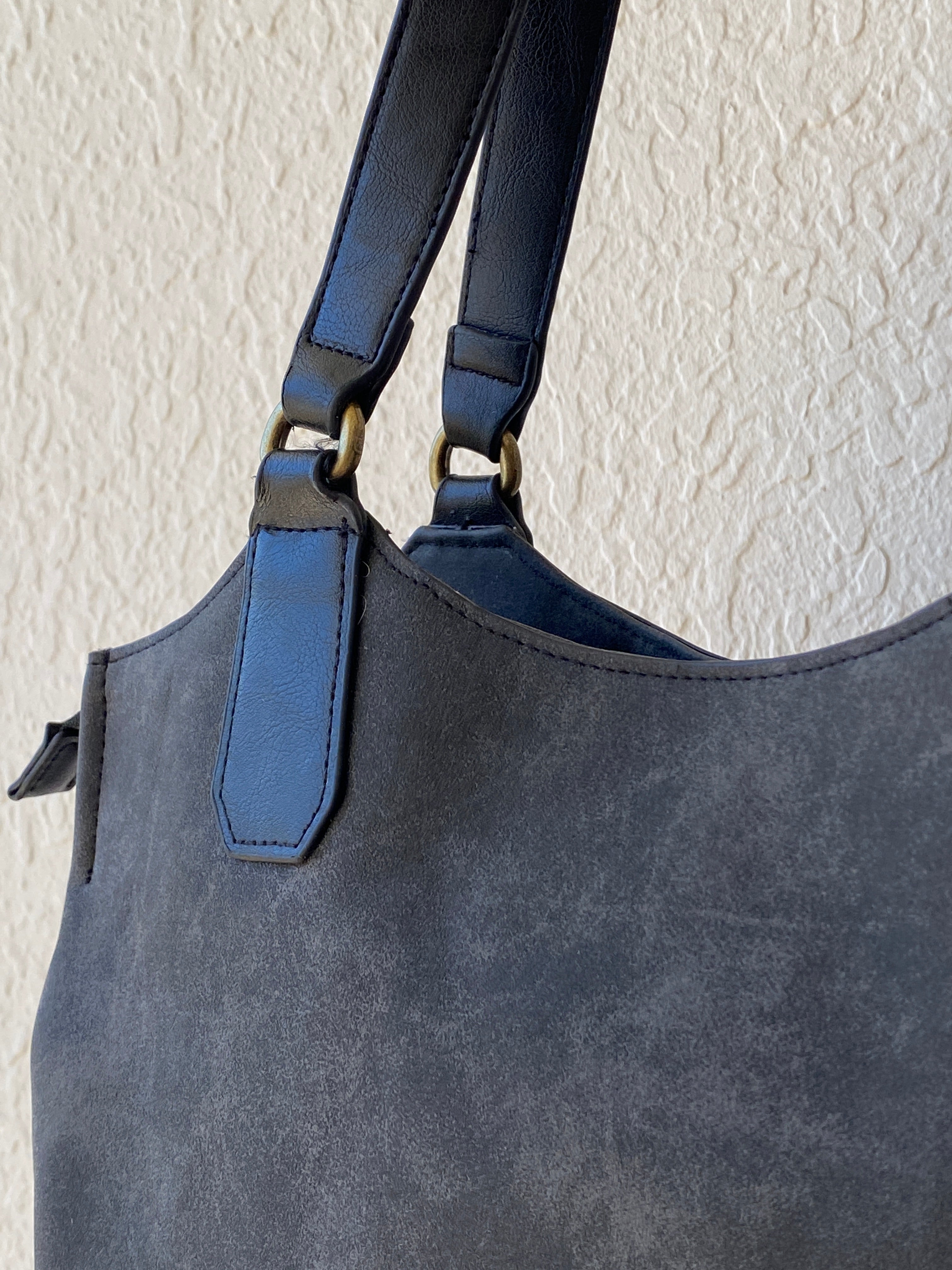 Rosetti Stella Dark Gray Distressed Leather Purse Large Tassel Hobo Shoulder Bag