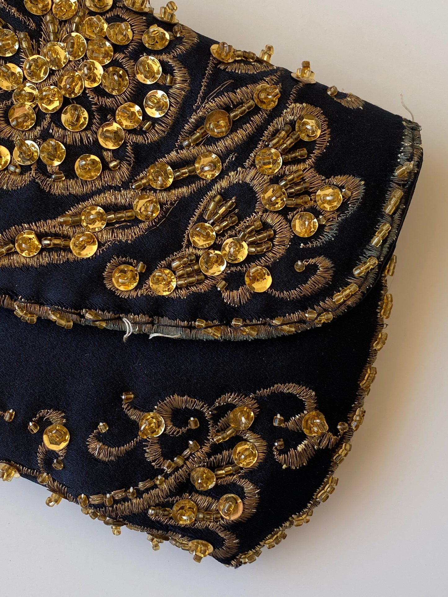 Vintage Black & Gold Beaded Embroidered Evening Mini Clutch Bag