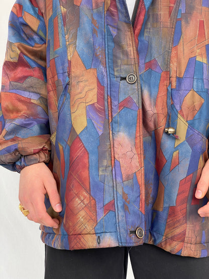 Vintage 80s Vive Le Vent Abstract Geometric Coat - L