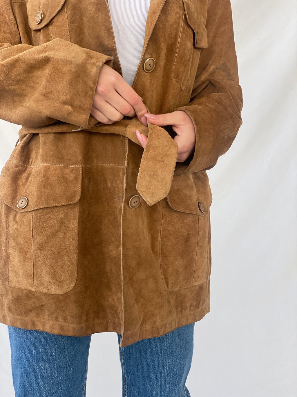 Vintage BELFE & BELFE Tan Genuine Suede Leather Buttoned Jacket - L