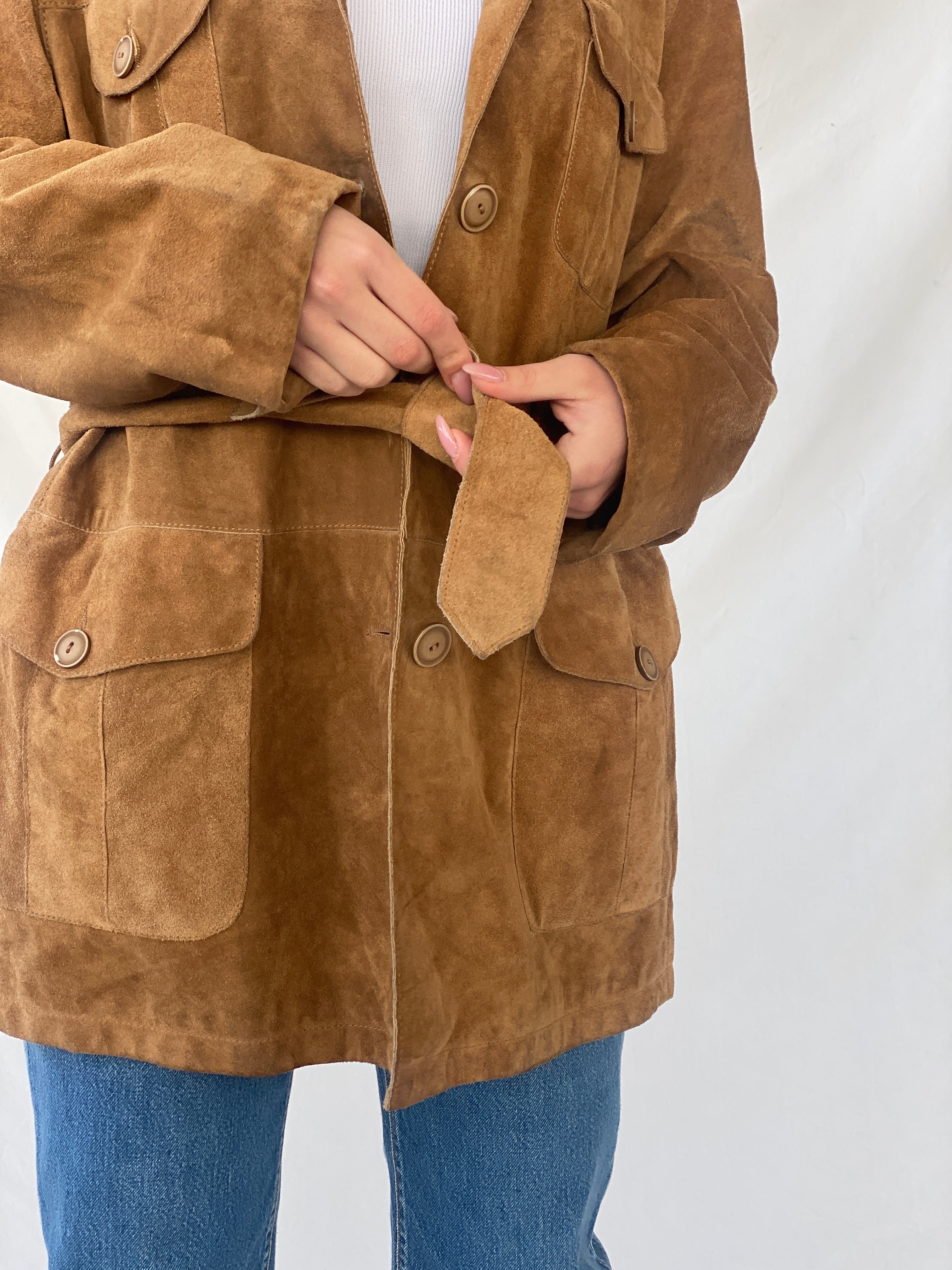 Vintage BELFE & BELFE Tan Genuine Suede Leather Buttoned Jacket - L