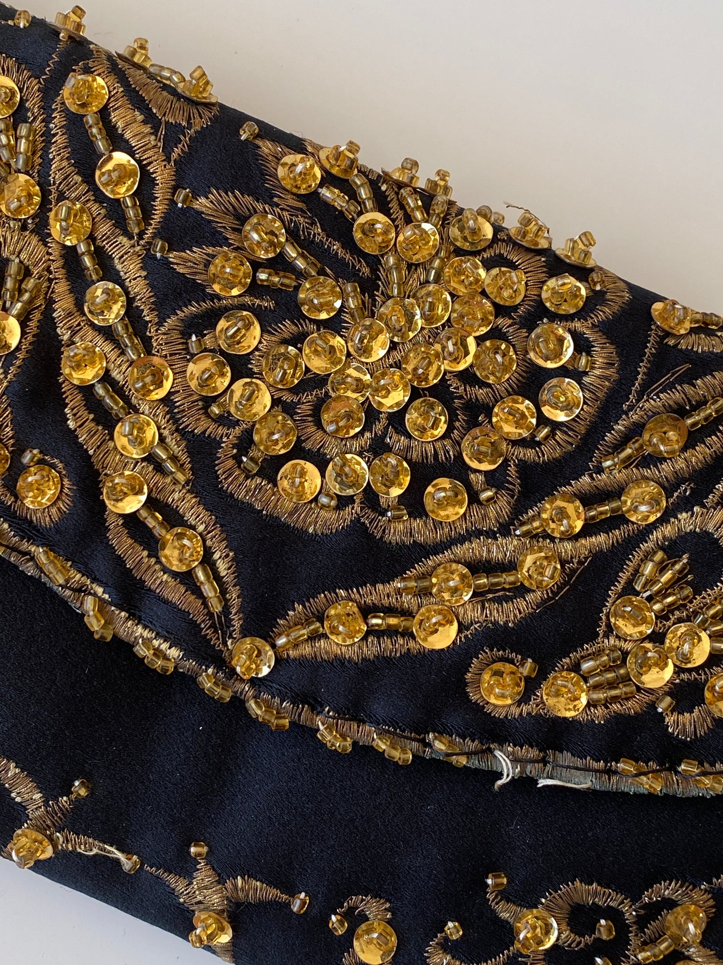 Vintage Black & Gold Beaded Embroidered Evening Mini Clutch Bag