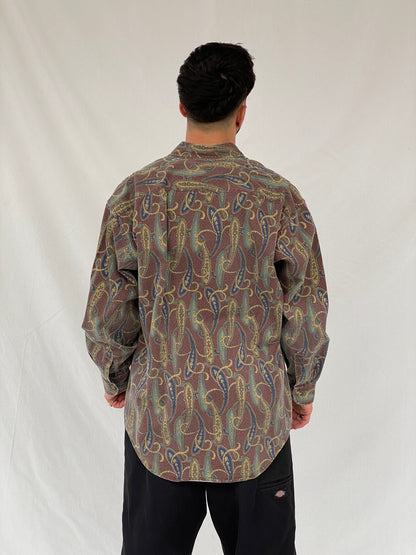 Vintage 90s Arrow Paisley Print Button Up Full Sleeve Men’s Shirt - L