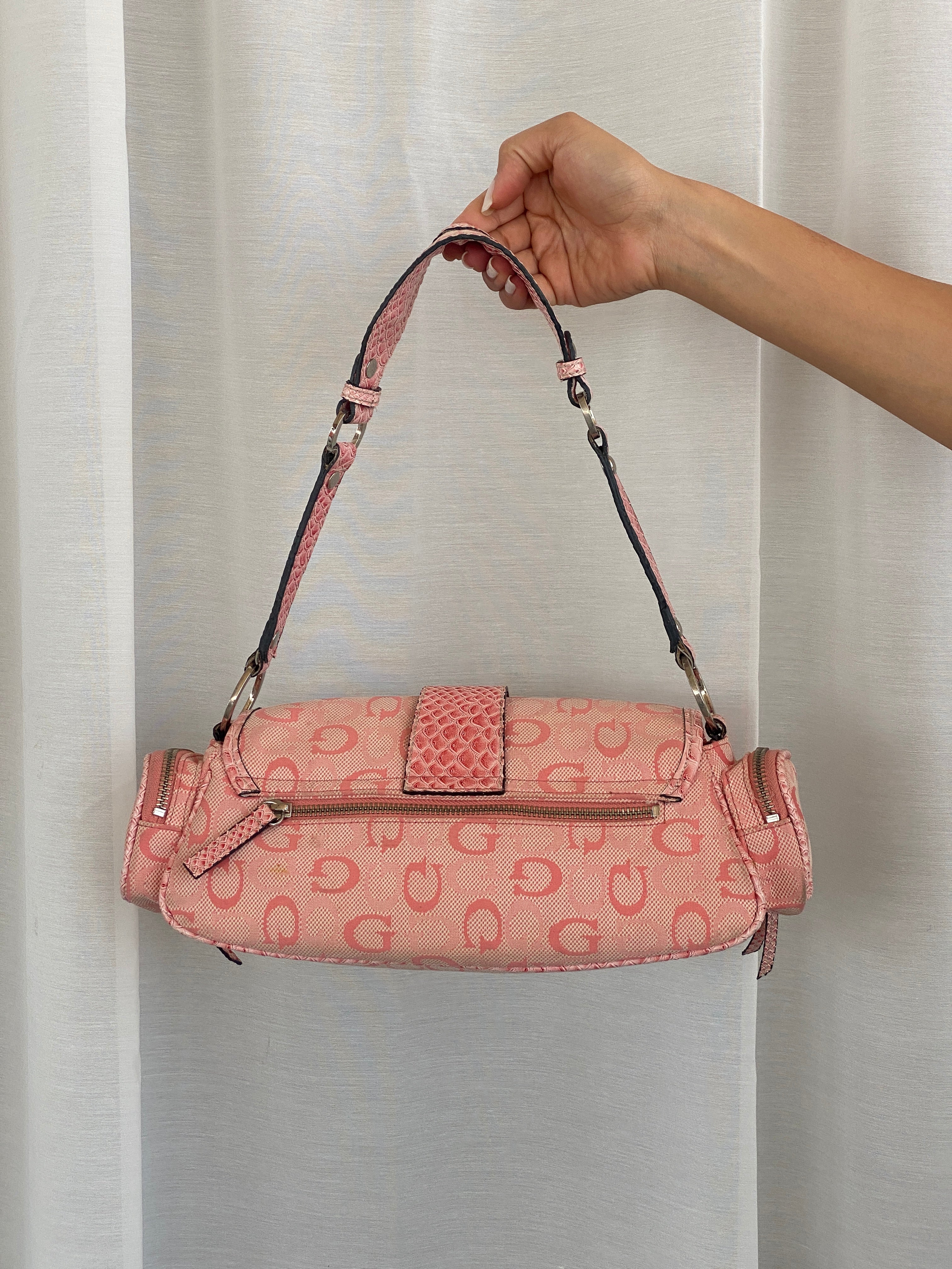 Statement Vintage Y2K Guess Pink Monogram Shoulder Bag