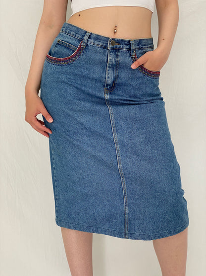Vintage Y2K CBC Woman Blue Denim Midi Skirt – L
