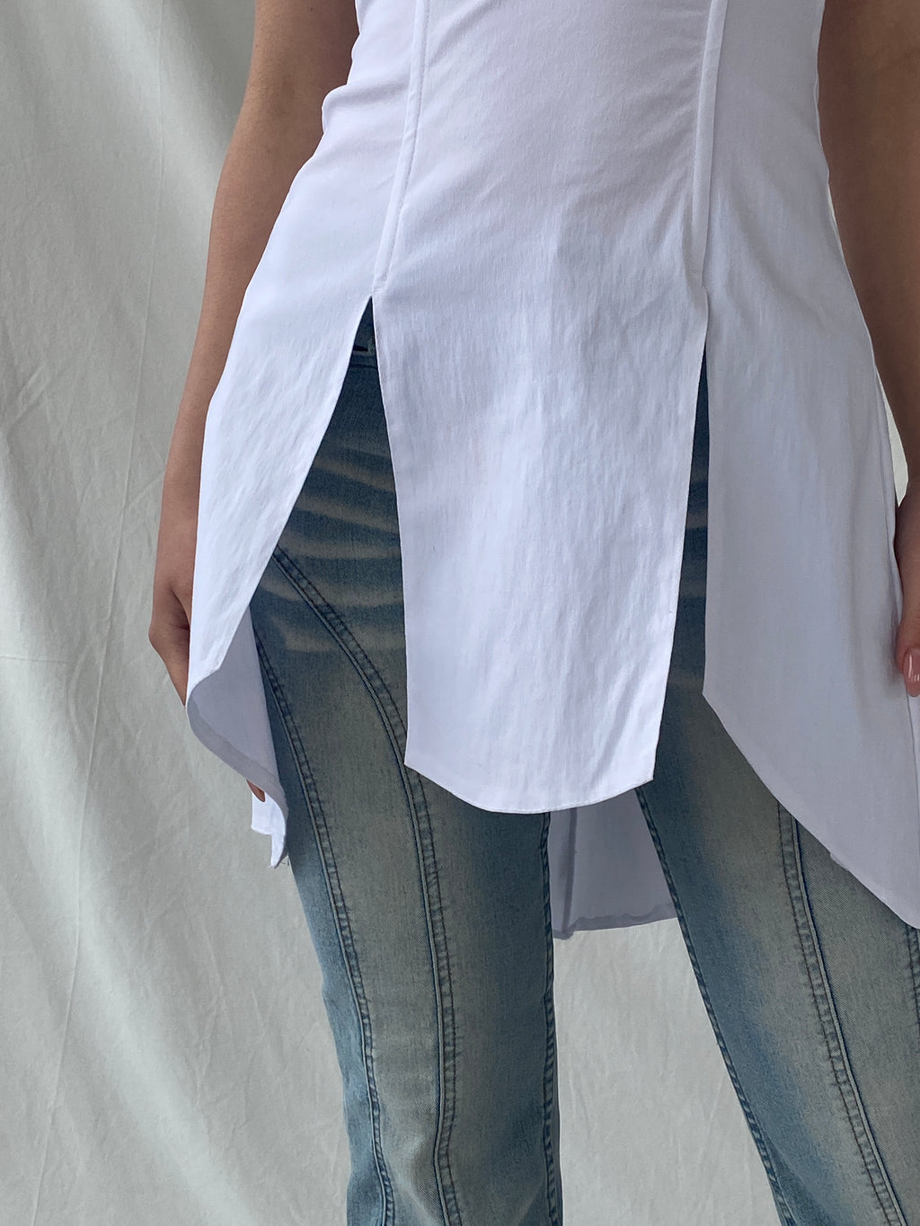 Beautiful Mara Margo White Boned Corset Bandeau Split Slit Top - XS