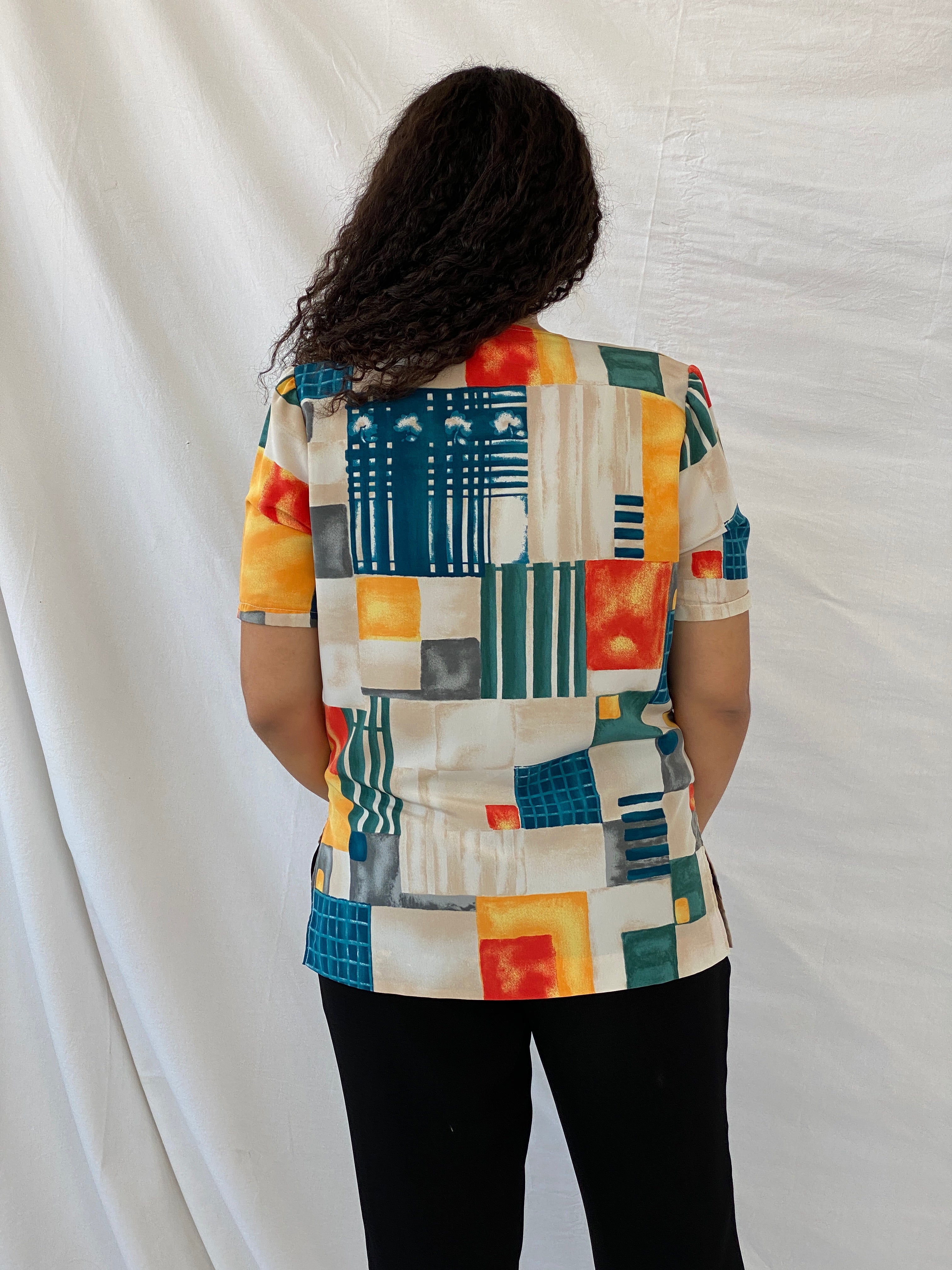 Vintage Handmade Abstract Multi-Colored Gold Buttoned Shirt - L