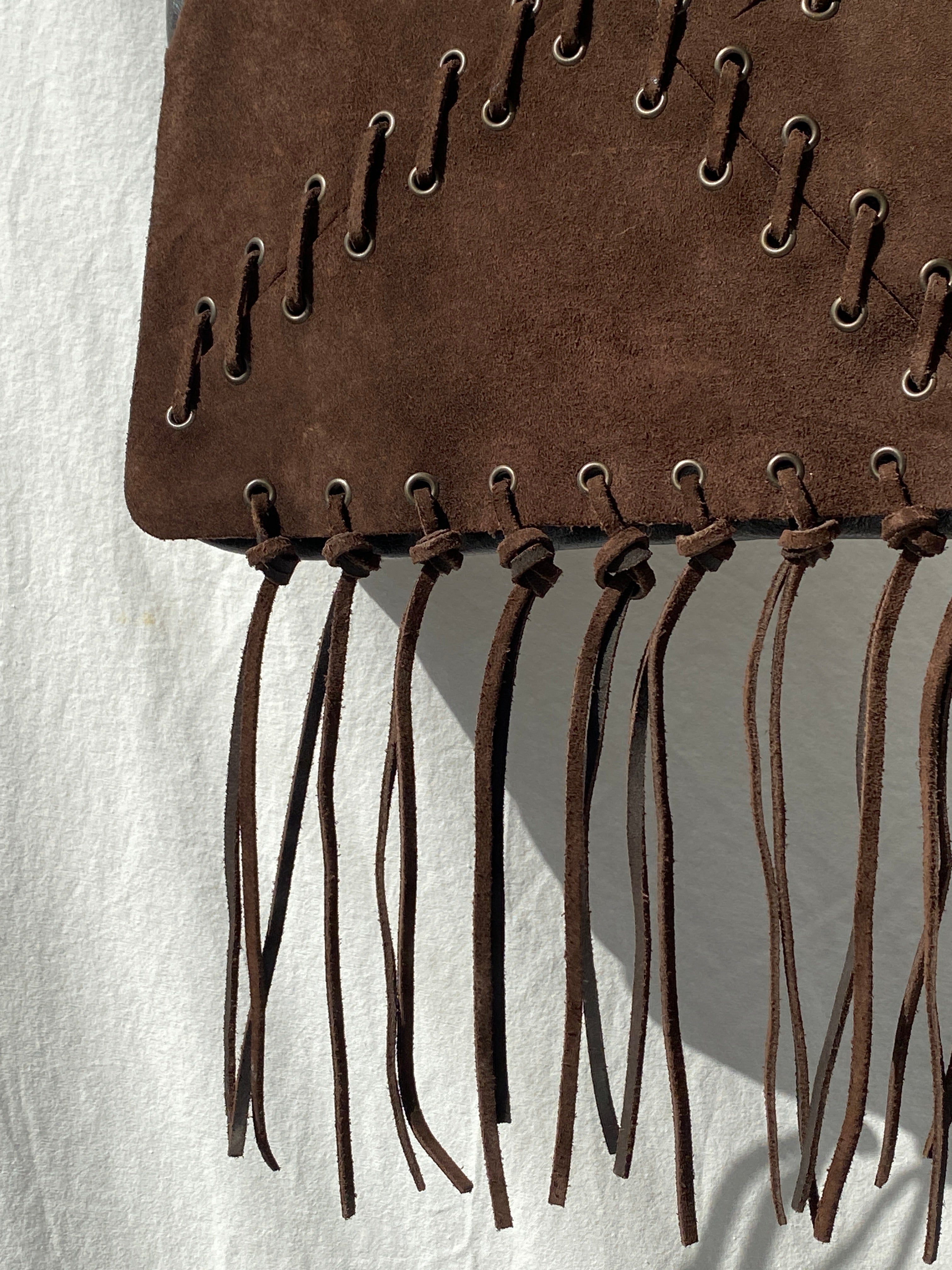 Vintage Malandrino Fringe Dark Brown Genuine Suede Bag