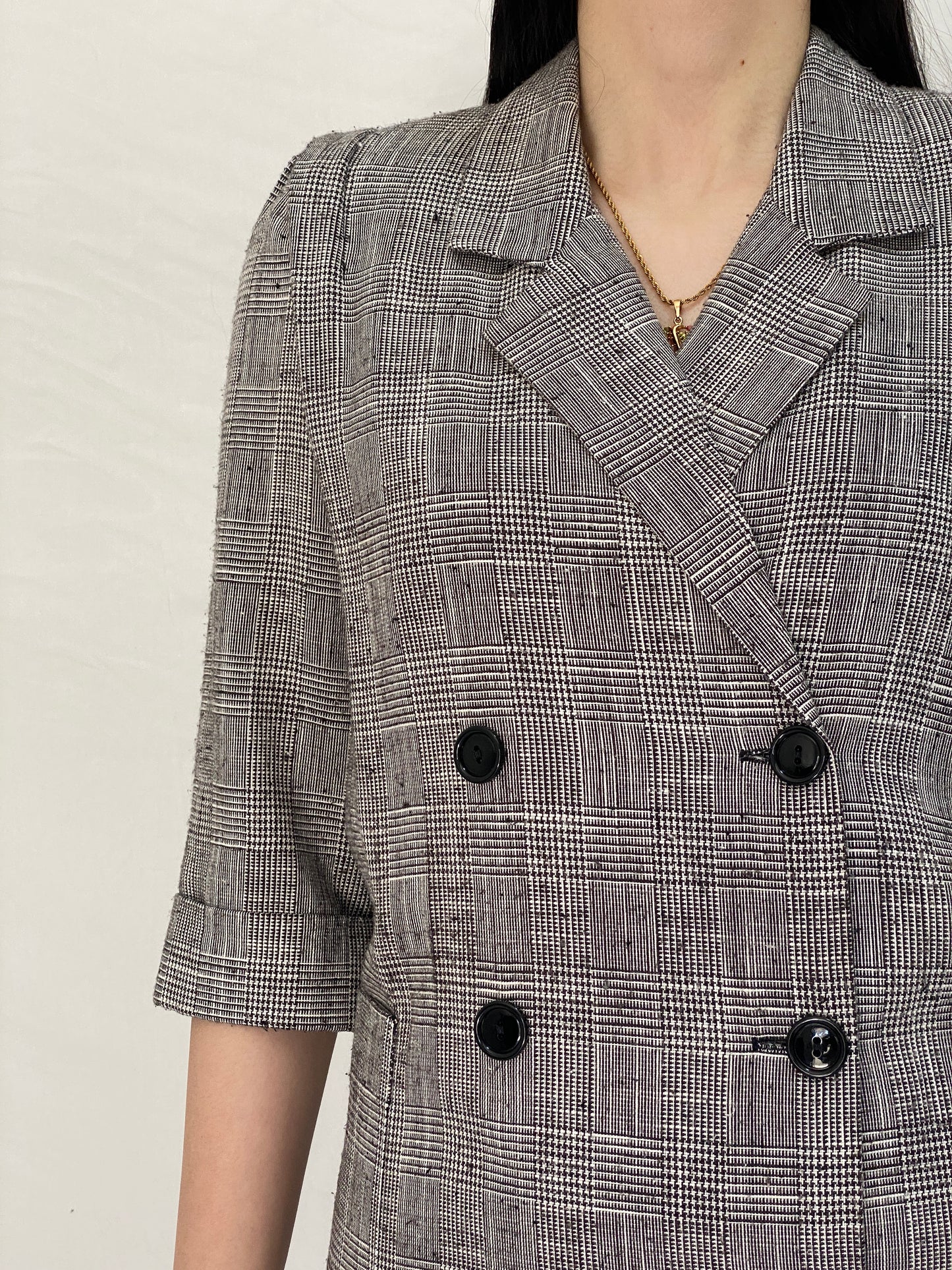 Vintage Leslie Fay Plaid Blazer Dress Tailored Double-Breasted Structured Office Dress - S