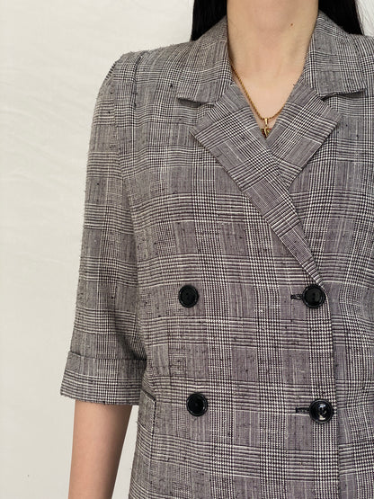 Vintage Leslie Fay Plaid Blazer Dress Tailored Double-Breasted Structured Office Dress - S