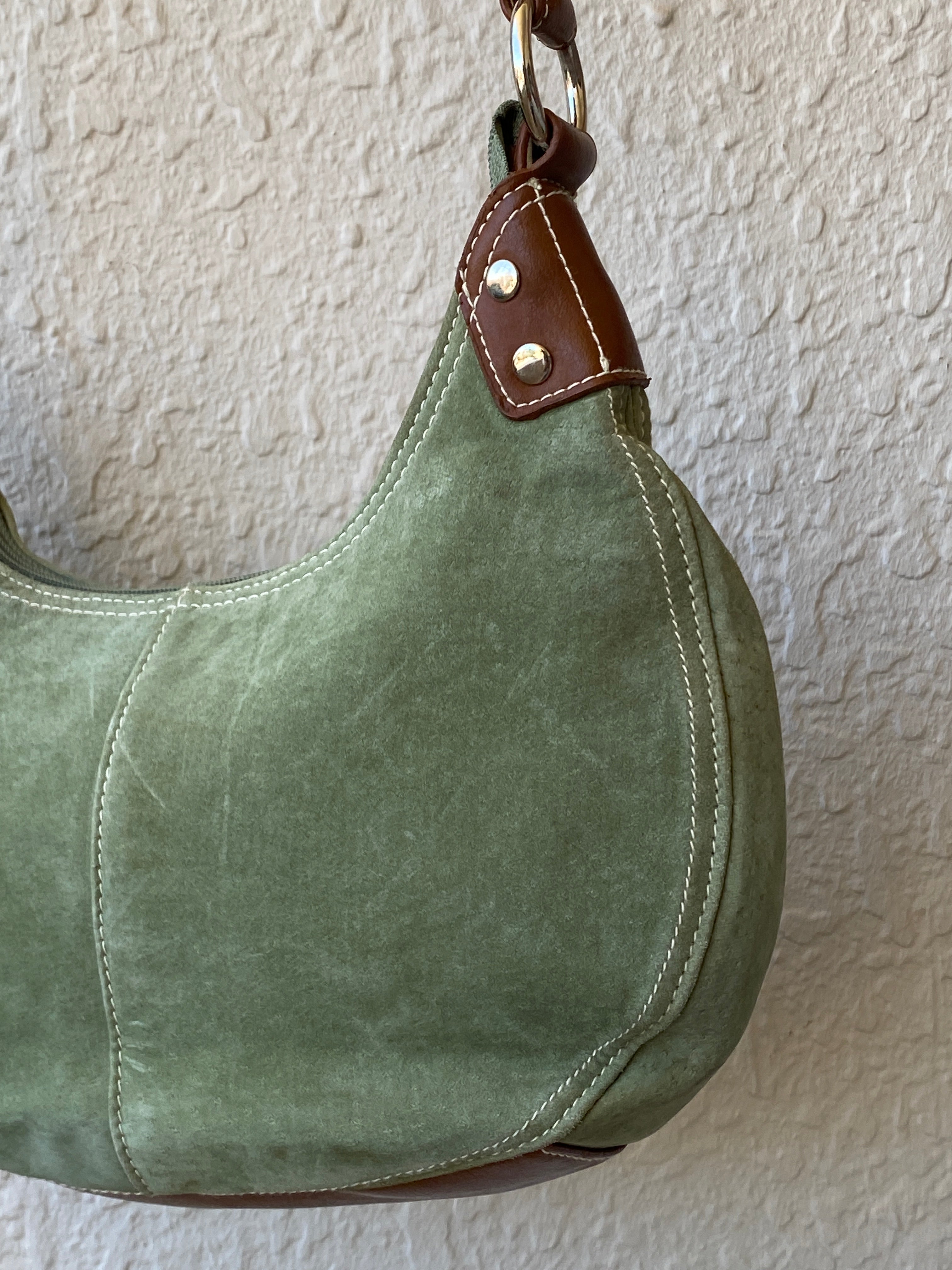 Vintage Green Genuine Suede Purse Women’s Soho Shoulder Bag