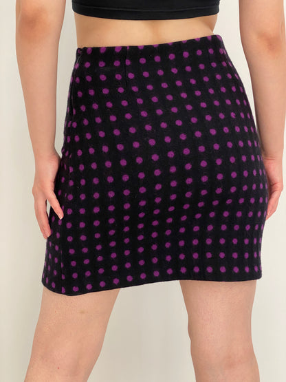 Hobbs London Black & Purple Polka Dot 100% Wool Mini Skirt – M