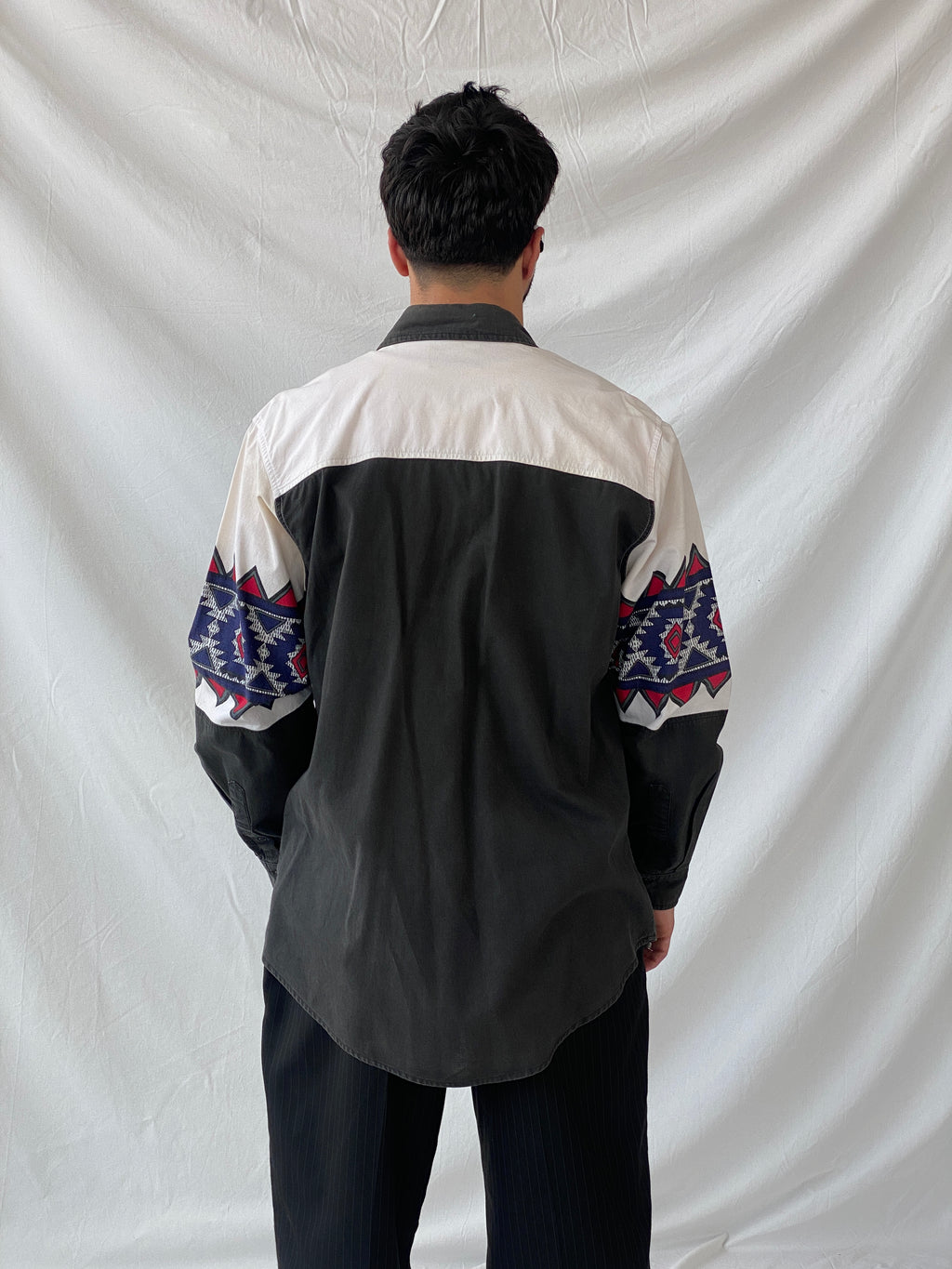 Vintage Spindle River Classics Men’s White Western Style Long Sleeve Cotton Button Up Shirt - L