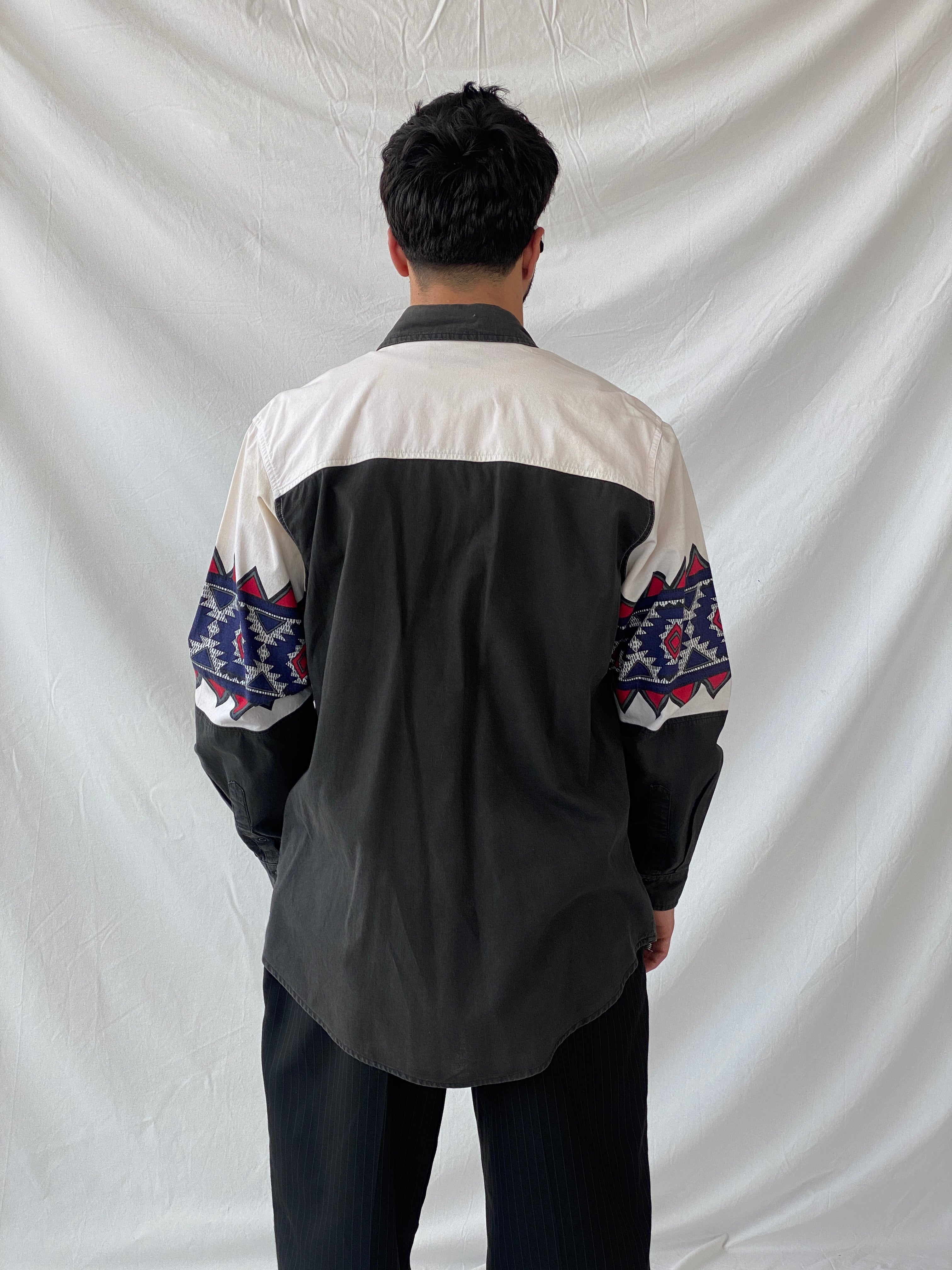 Vintage Spindle River Classics Men’s White Western Style Long Sleeve Cotton Button Up Shirt - L