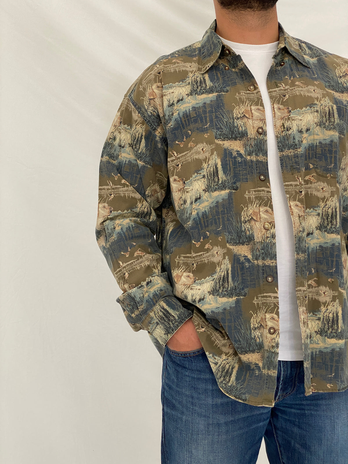 Vintage Woodland Trail Camo Hunting Cotton Button-Up Shirt – XL Vintage Woodland Trail Camo Hunting Cotton Button-Up Shirt – XL