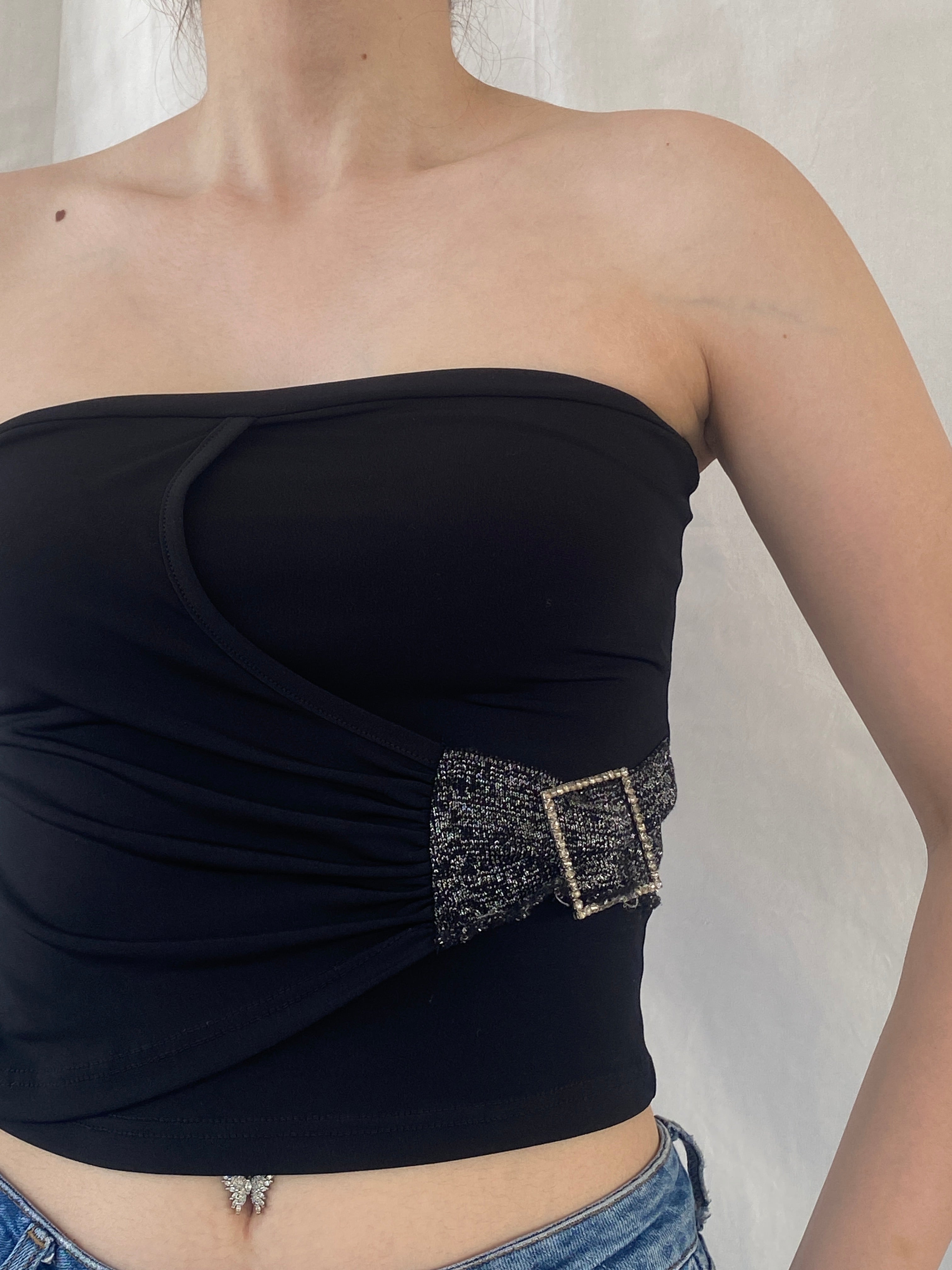 Vintage Y2K Alerte Black Tube Side Buckle Bandeau Top - S