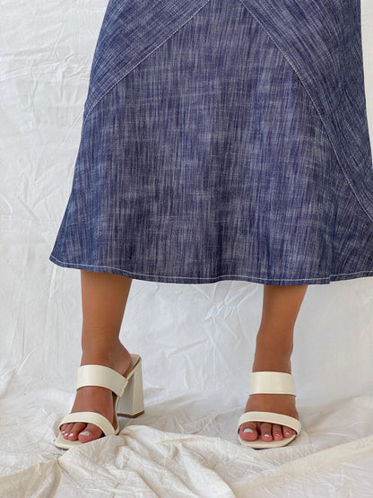 Vintage Celine Denim Pencil Midi Skirt - M