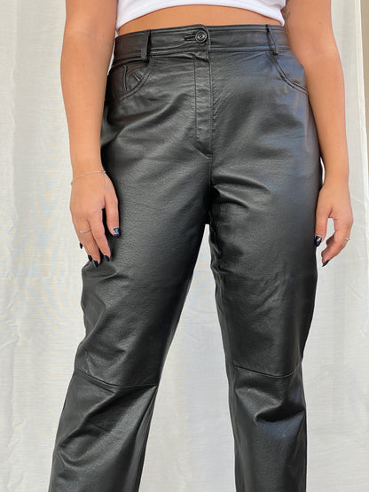 Vintage Black Genuine Leather Bikers High Rise Pants - L