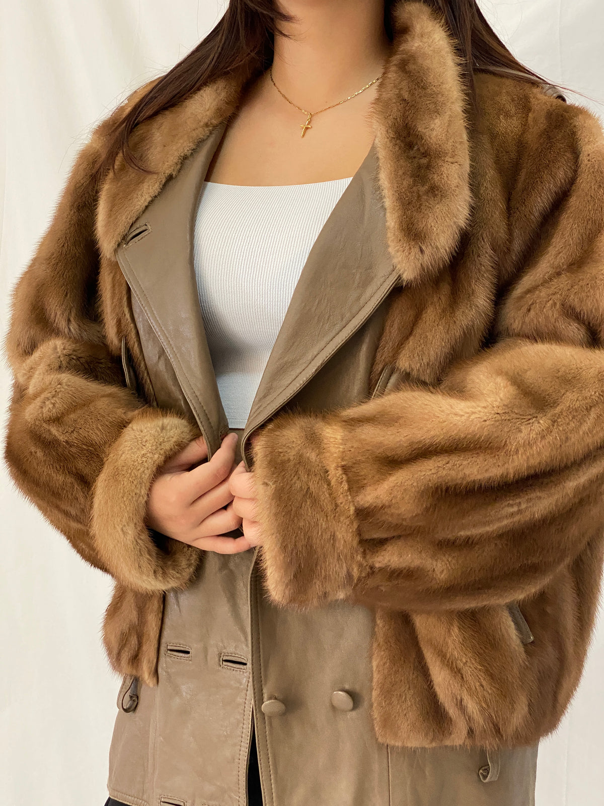 Vintage GTH Stoll Hannover Two-Tone Leather & Mink Fur Bomber Jacket - XL Vintage GTH Stoll Hannover Two-Tone Leather & Mink Fur Bomber Jacket - XL