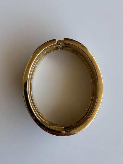 Vintage Black & Ivory Enamel Gold Tone Hinged Wide Cuff Bracelet