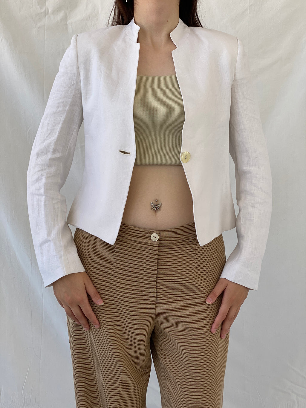 Gorgeous GünCel Linen Women’s Ivory Light Blazer Office Suit Jacket - M