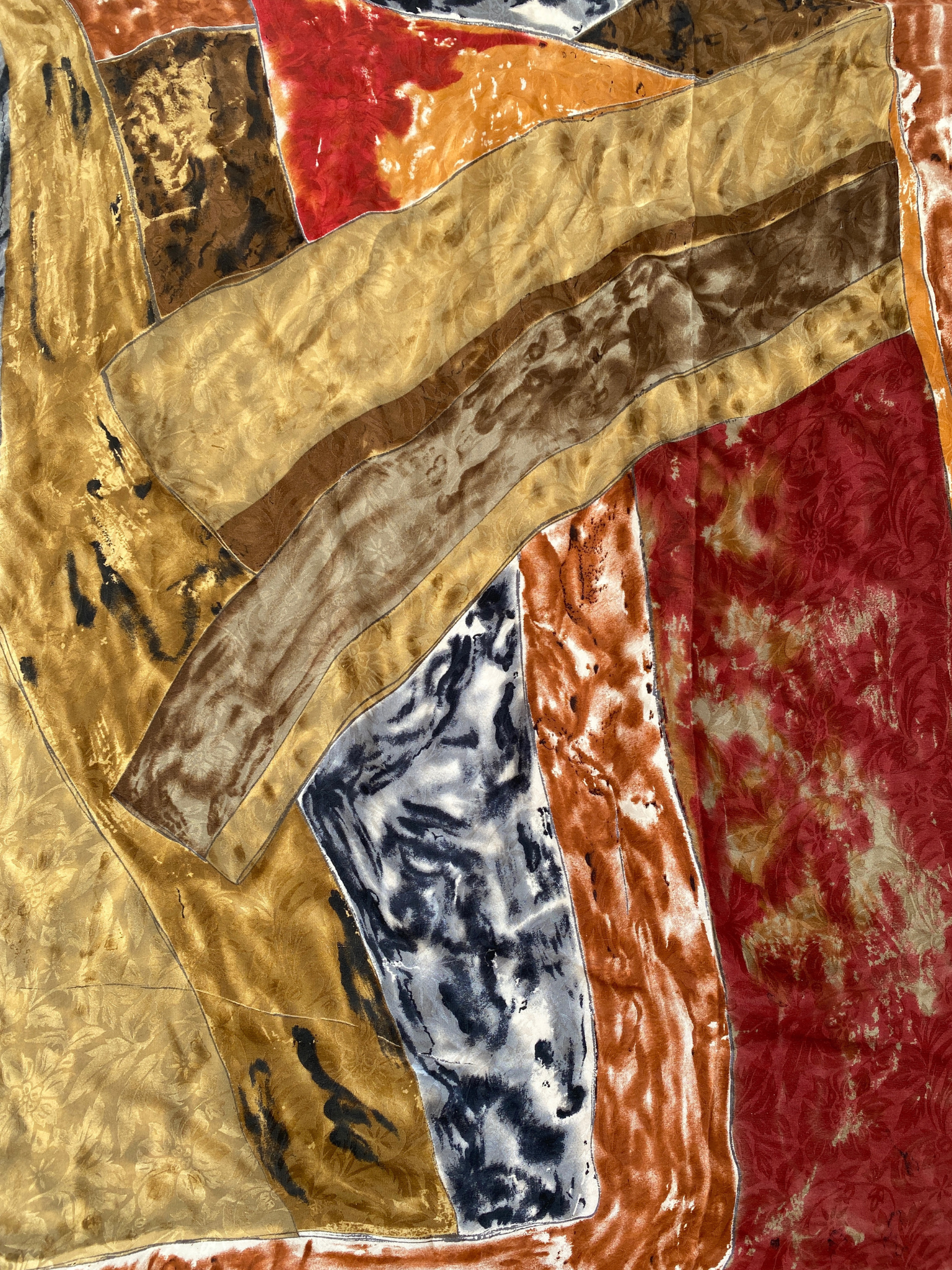 Vintage Abstract Painting Silk Floral Textured Square Scarf