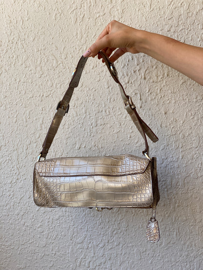 Vintage Y2K Guess Croc-Embossed Taupe Leather Shoulder Bag