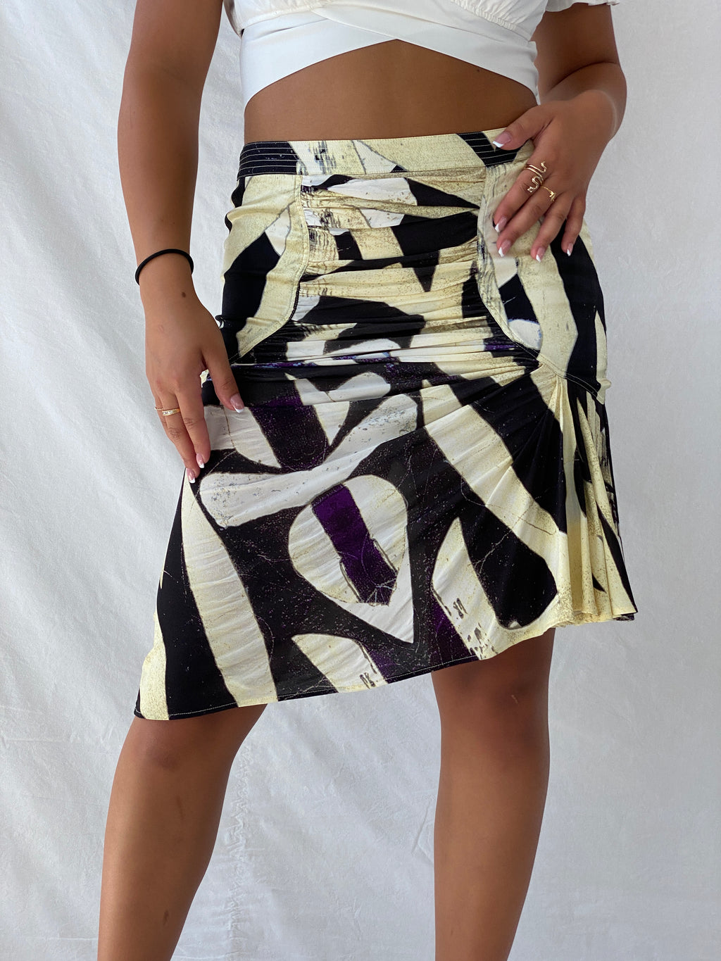 2008 Deadstock Roberto Cavalli Silk Ruched Side Skirt with Tags - M