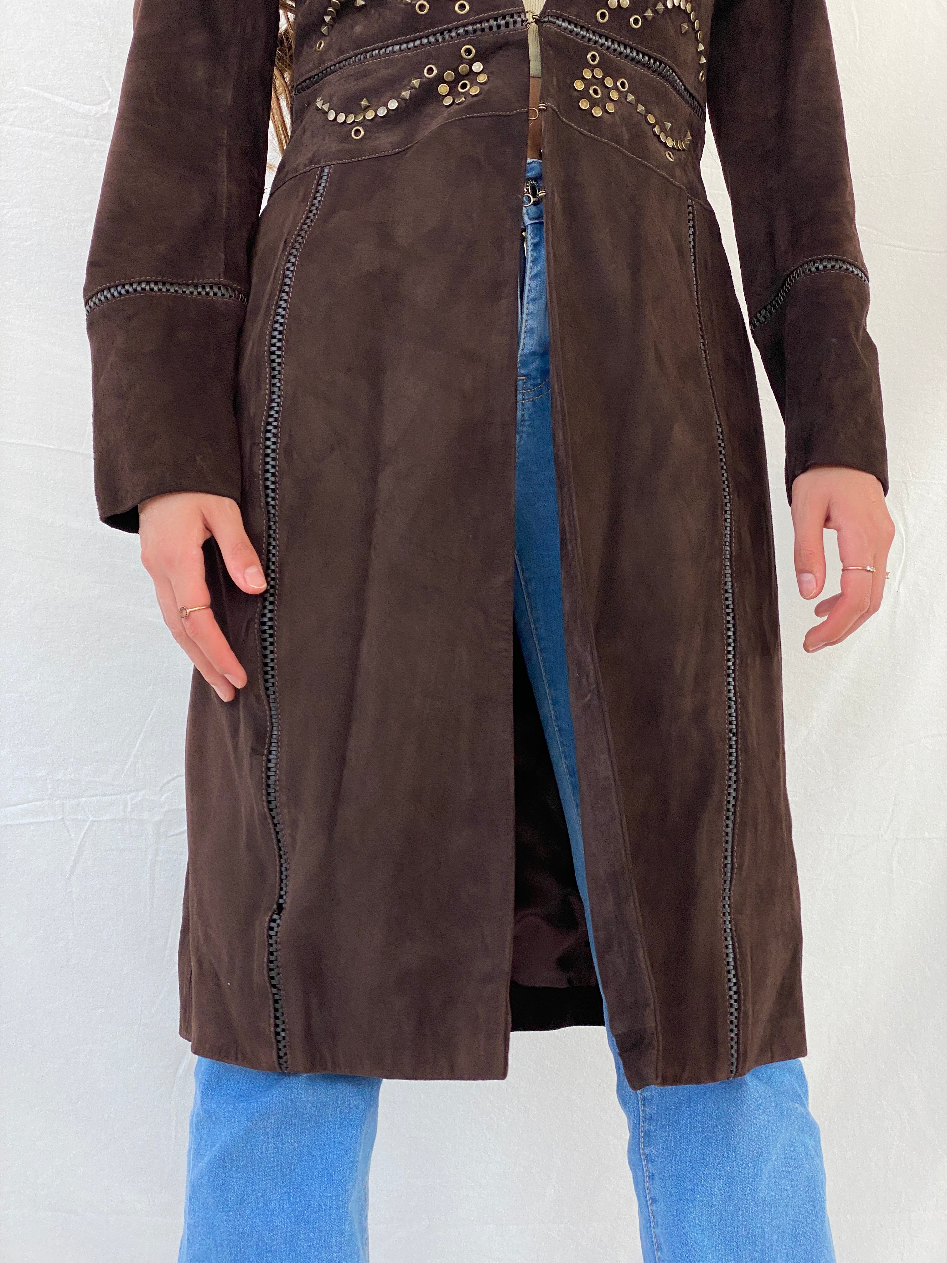 معطف كارين ميلين الأفغاني ذو الياقة الفروية من جلد الغزال البني - مقاس صغير