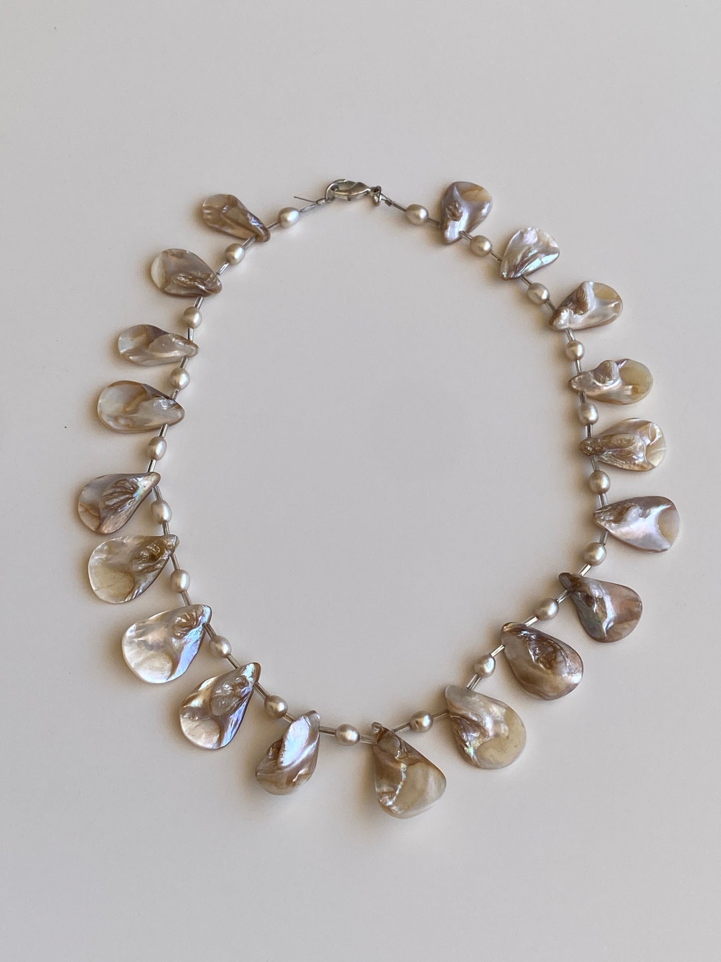 Vintage Mother of Pearl Shell & Faux Pearl Statement Choker Necklace