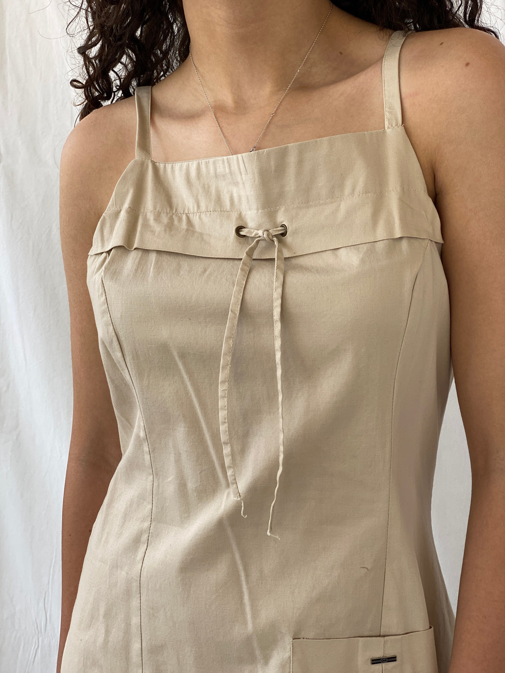 Y2K Casual Cream Women’s Cotton Short Summer Dress - M