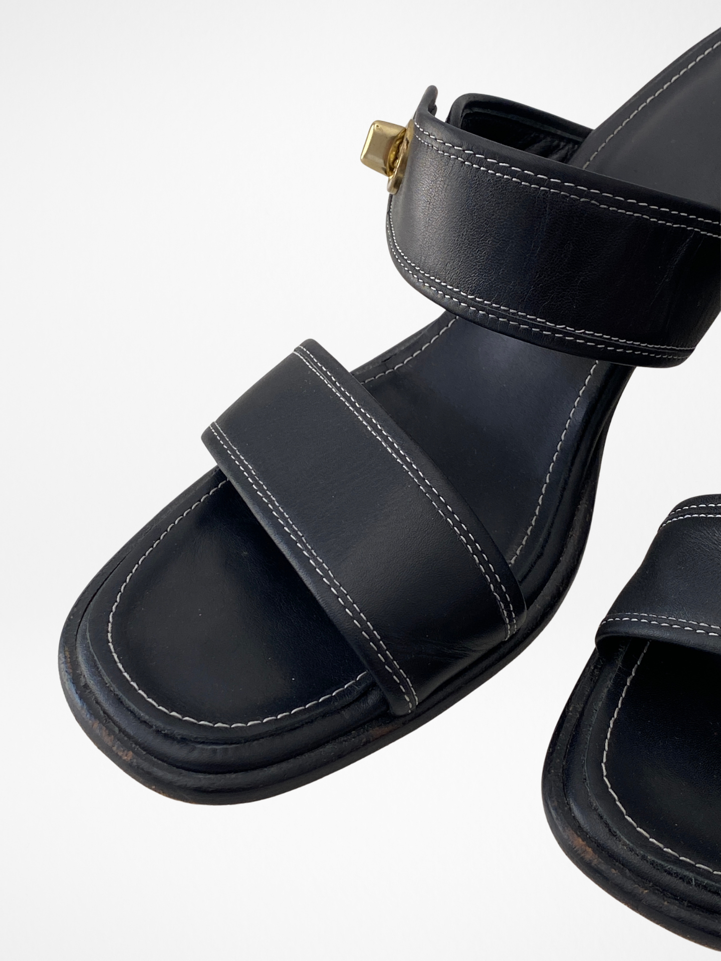 Vintage Coach Molly Black Leather Turnlock Block Heel Sandals - 38.5 EU
