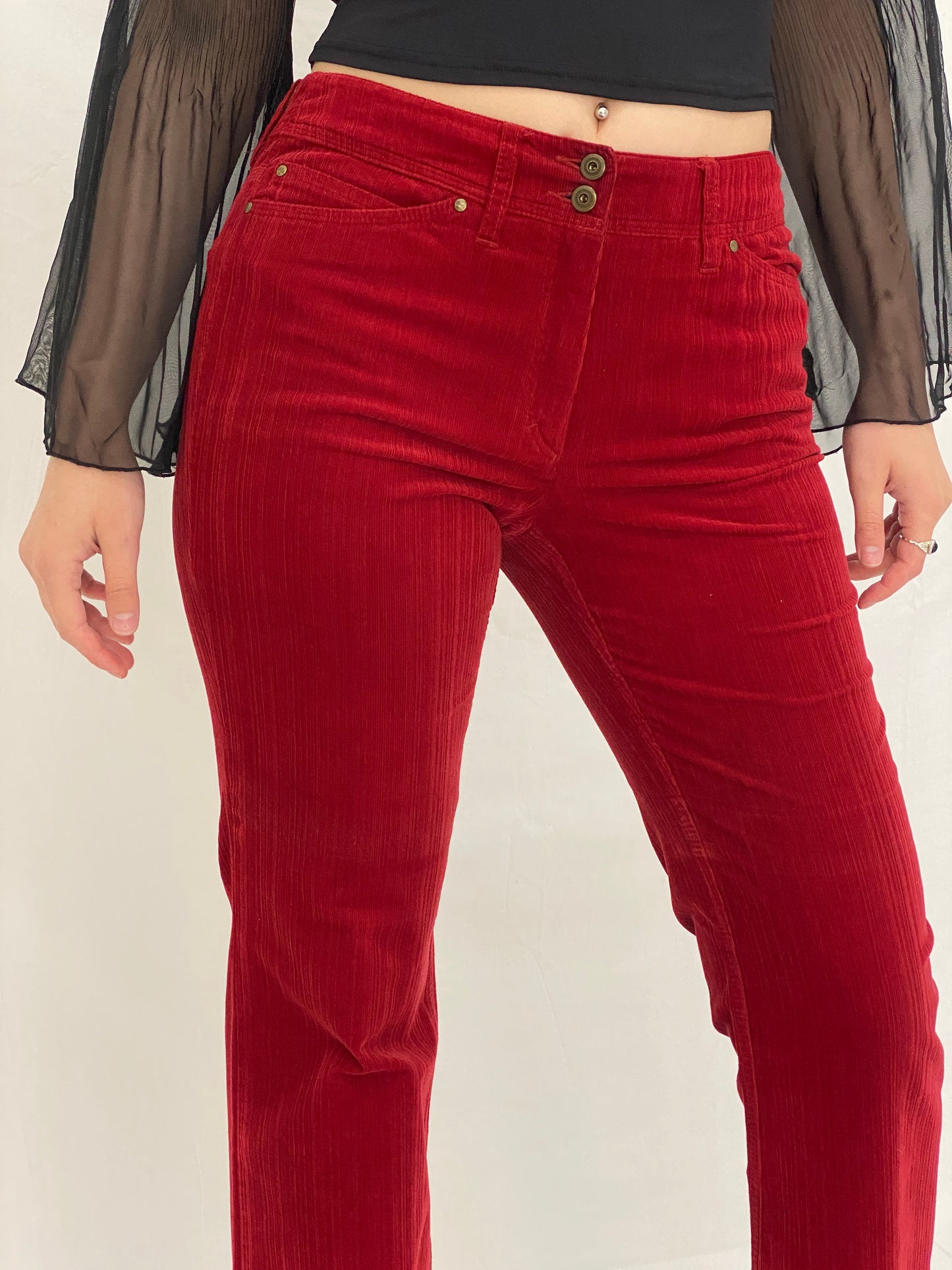 Y2K ZERRES Stretch  Red Corduroy Straight Leg Mid Rise Pants - 38EU