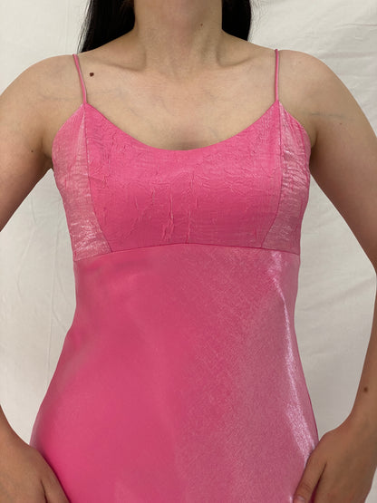 Vintage Y2K Chelsea Nites Pink Satin Prom Maxi Dress – M