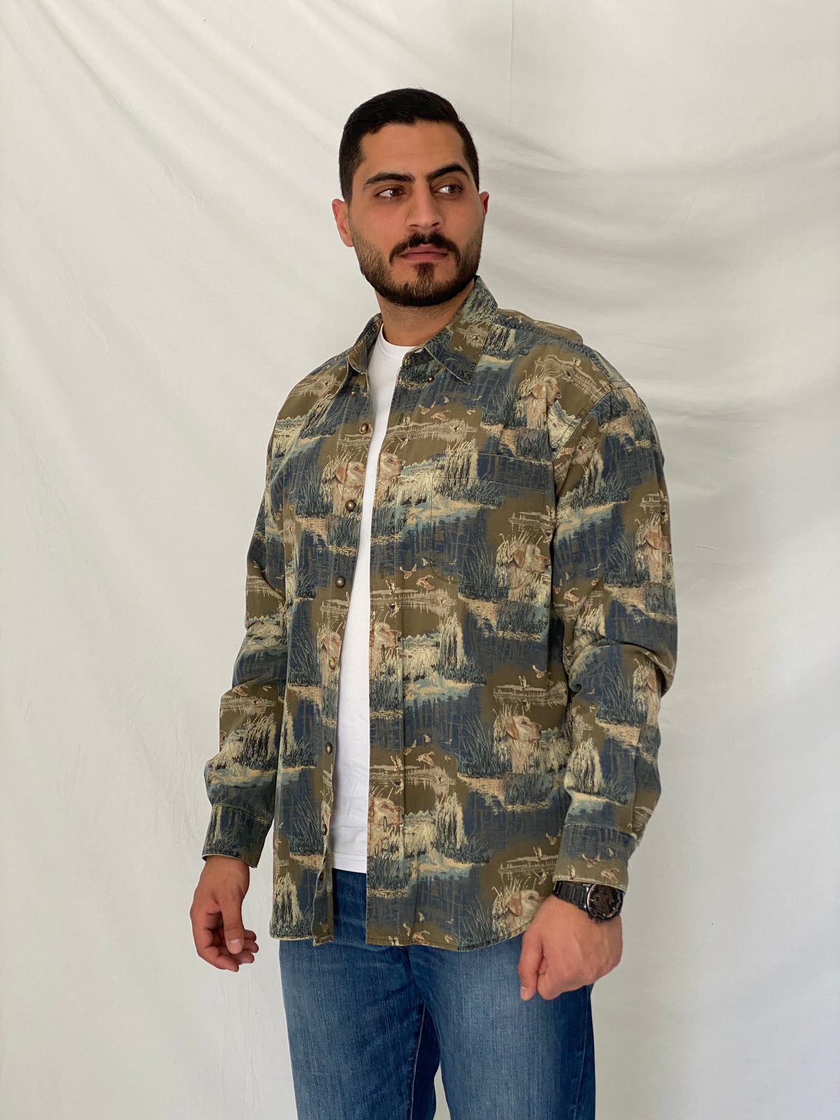 Vintage Woodland Trail Camo Hunting Cotton Button-Up Shirt – XL Vintage Woodland Trail Camo Hunting Cotton Button-Up Shirt – XL