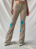 Free Style Beige Flared Blue and Yellow Patchwork Pants - XS