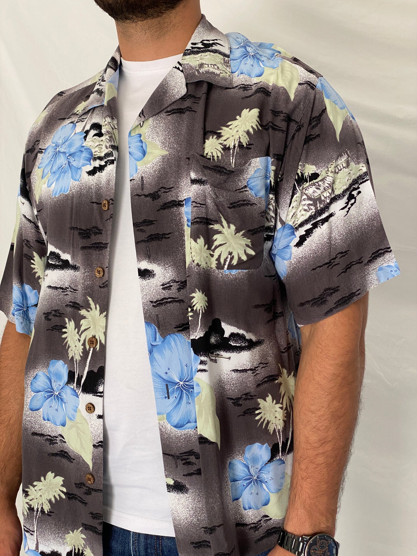 Vintage Original Island Sport Rayon Tropical Floral Camp Shirt – L