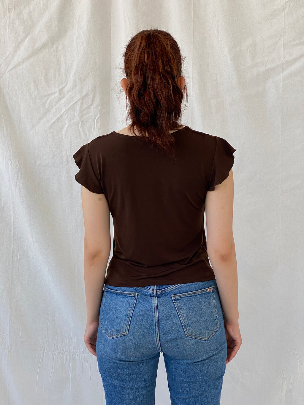 Vintage Y2K Versailles Brown Half Sleeve V-Neck Women’s Top - S