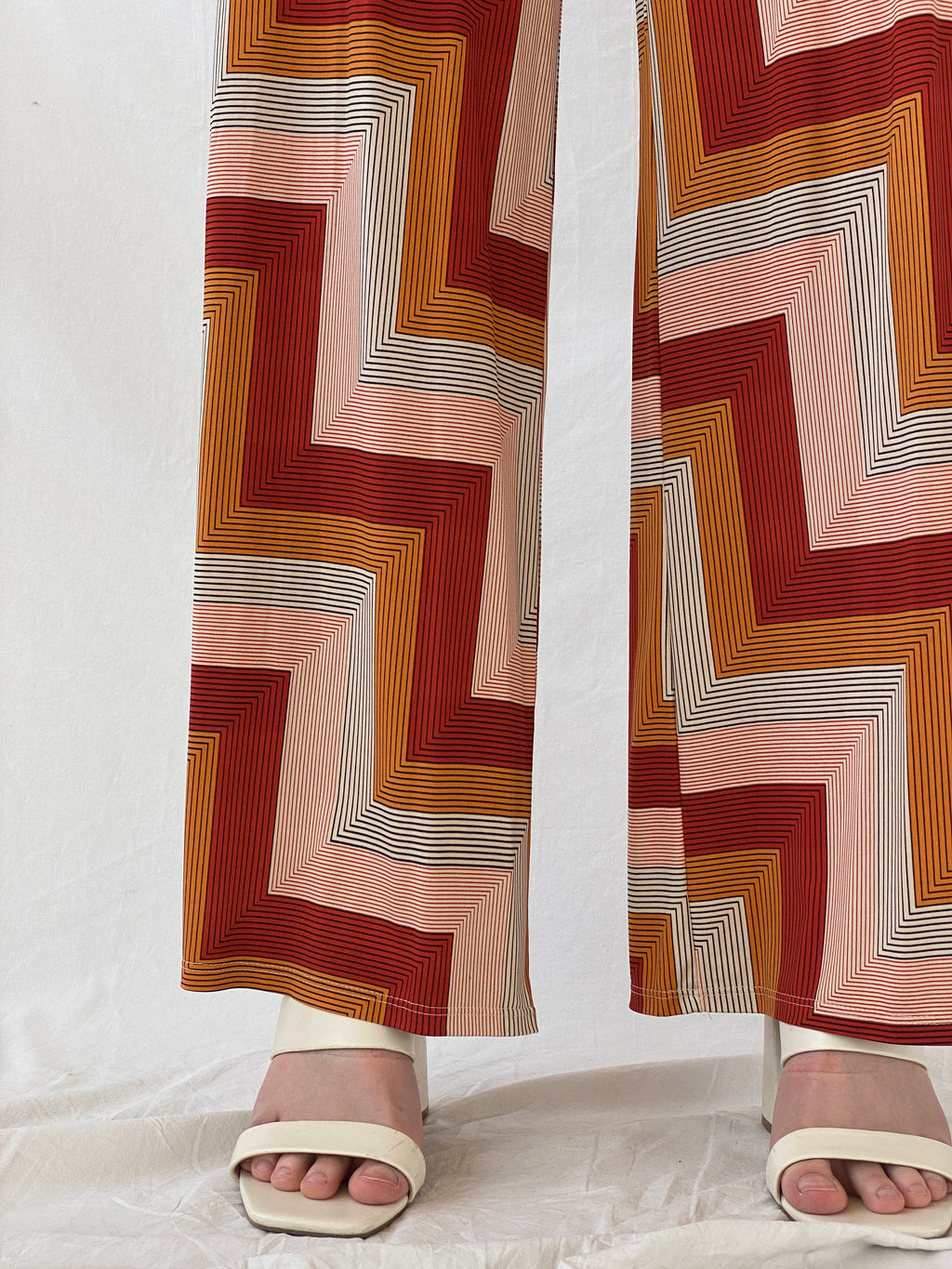 Y2K Sof Chevron Wide Leg Orange Summer Light Pants - M