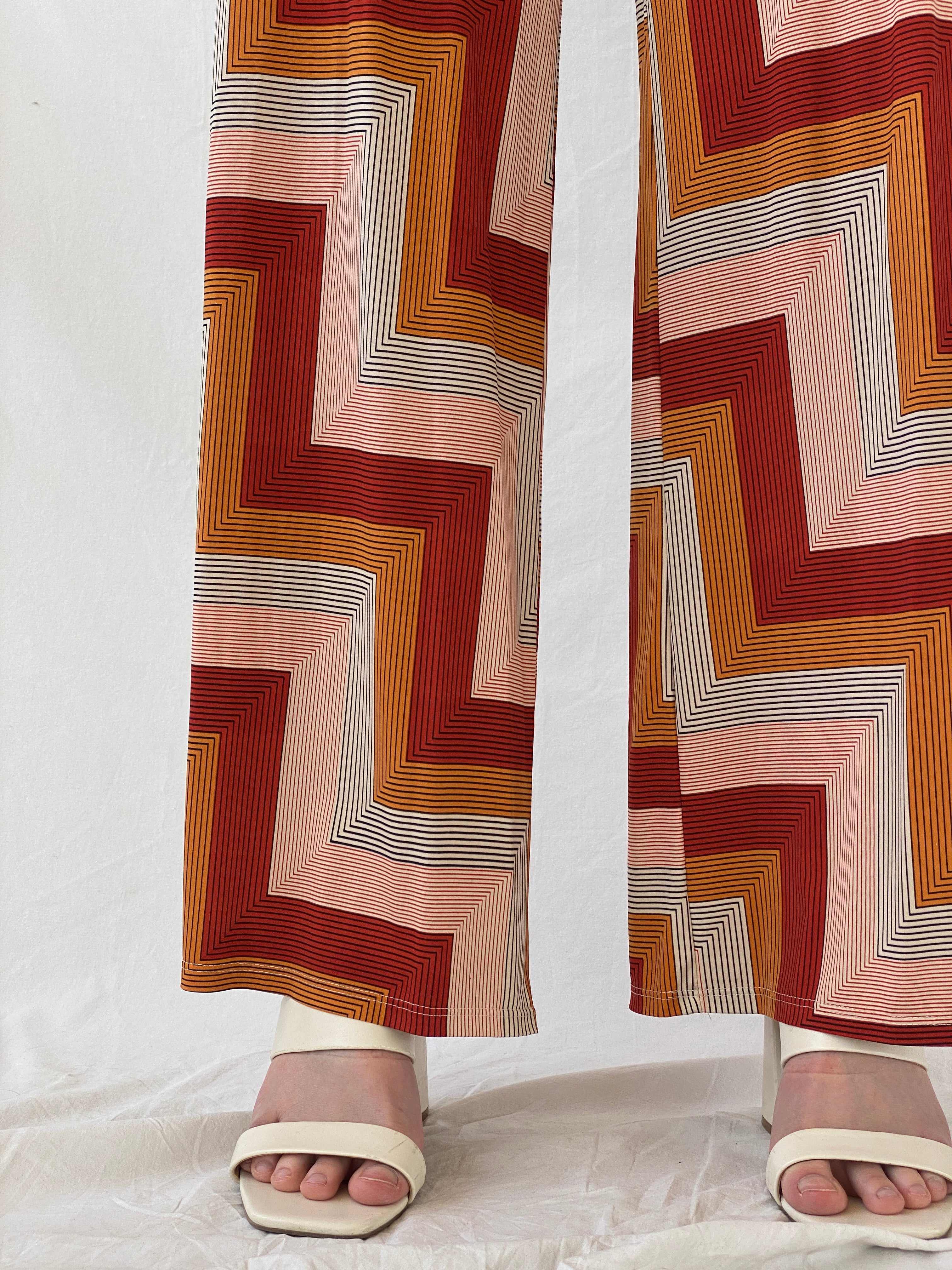 Y2K Sof Chevron Wide Leg Orange Summer Light Pants - M