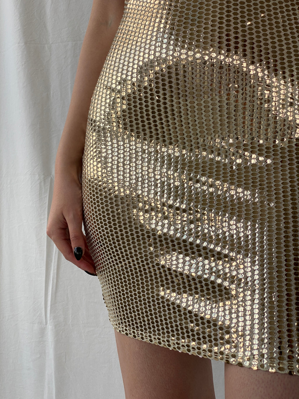 Missguided Gold Sequin Halter Neck Open Back Party Dress - S